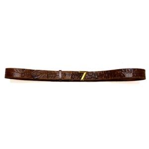 Vintage 70s Hickok Leather Belt Etched Distressed Brown Gold Buckle Rero Boho